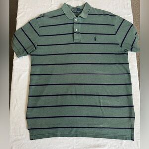 Ralph Lauren Men's Polo Shirt in Green with Navy Stripes